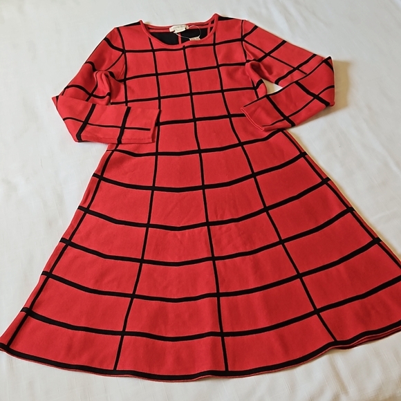 Luxxe Lane Red Plaid Sweater Dress Long Sleeves Fit&Flare Size Medium - Picture 10 of 13